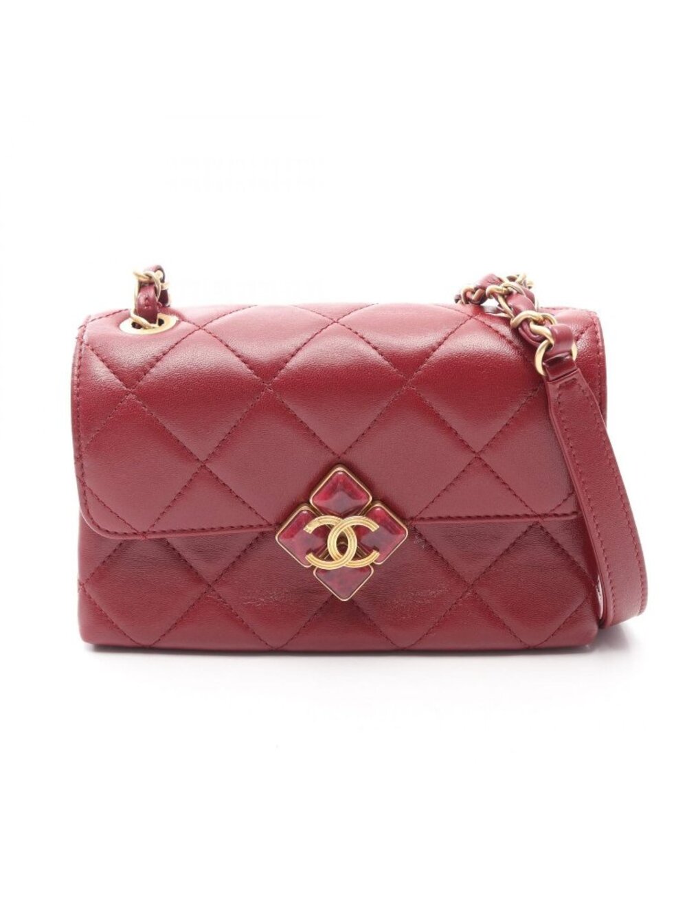 Chanel Shoulder Bag Quilted Small Wine Red Lambskin Chain